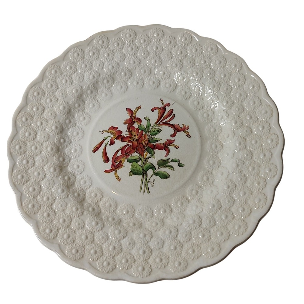 Antique Spode Plate Copeland Bermuda Flowers Bignonia England 1930s 9 in 1312
